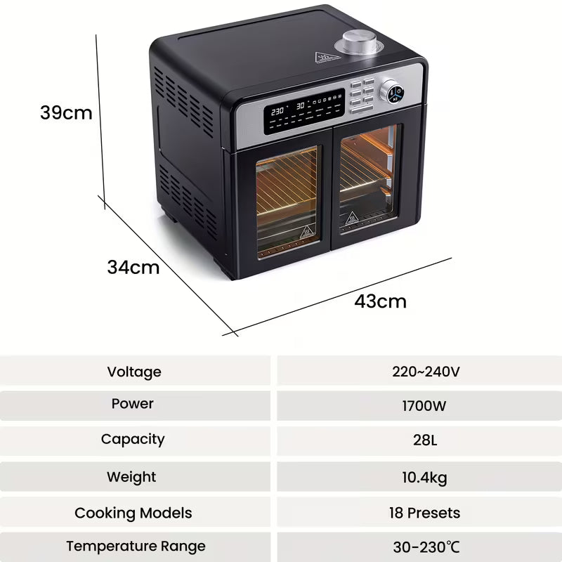28L Air Fryer Oven With Rotisserie, 18 In 1 Large Air Fryer Cook Countertop Convection Oven, Oil Free Airfryer Fast Cooking Roast